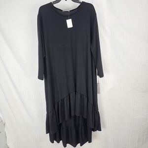 Last Tango Ruffle French Terry Black Long Sleeve Tunic Dress Women's Size L/XL